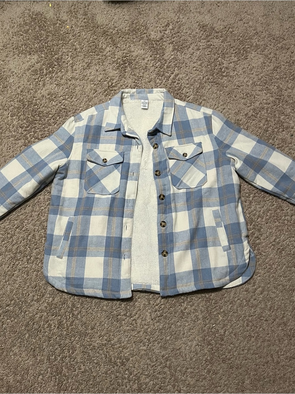 NWT Members Mark Women’s Blue/White/Tan Sherpa Lined Shirt Jacket XXL